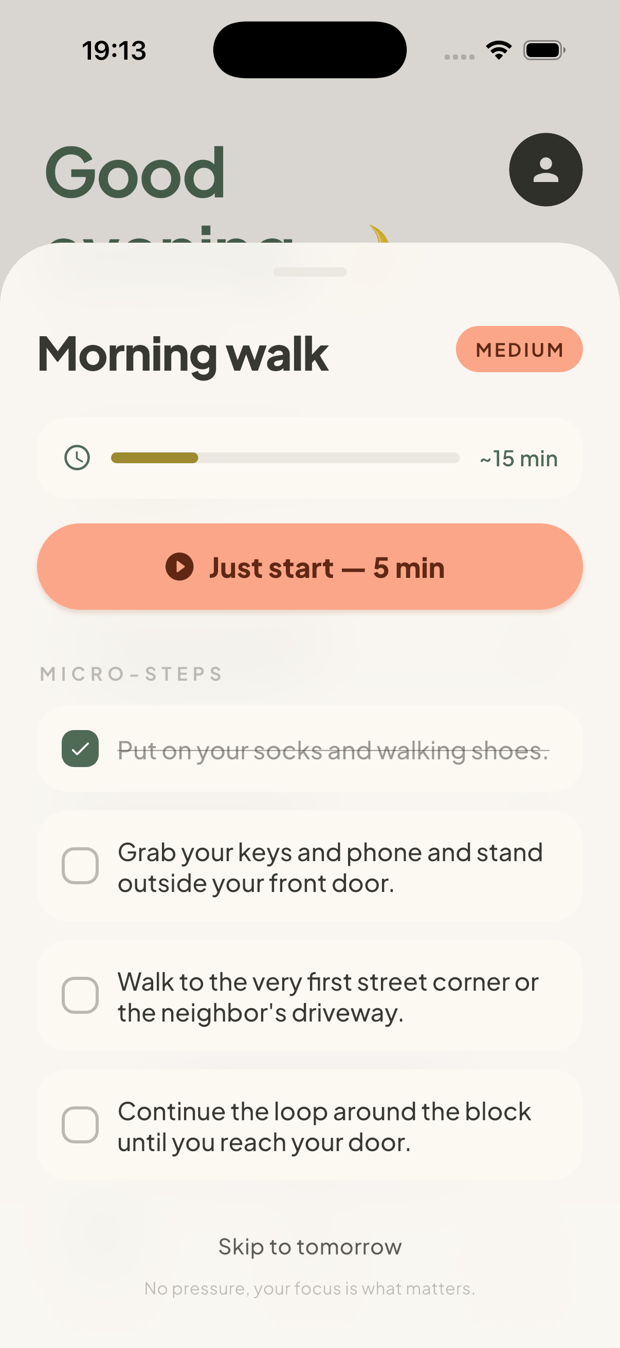 FocusBrew 3-task focus view